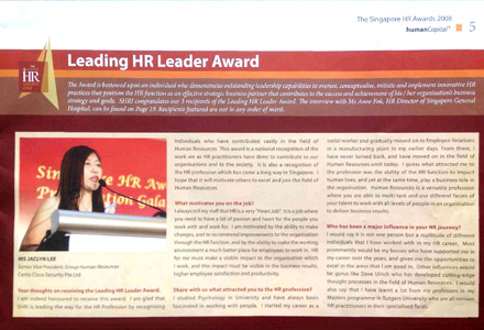 Jaclyn Lee - Leading HR Award